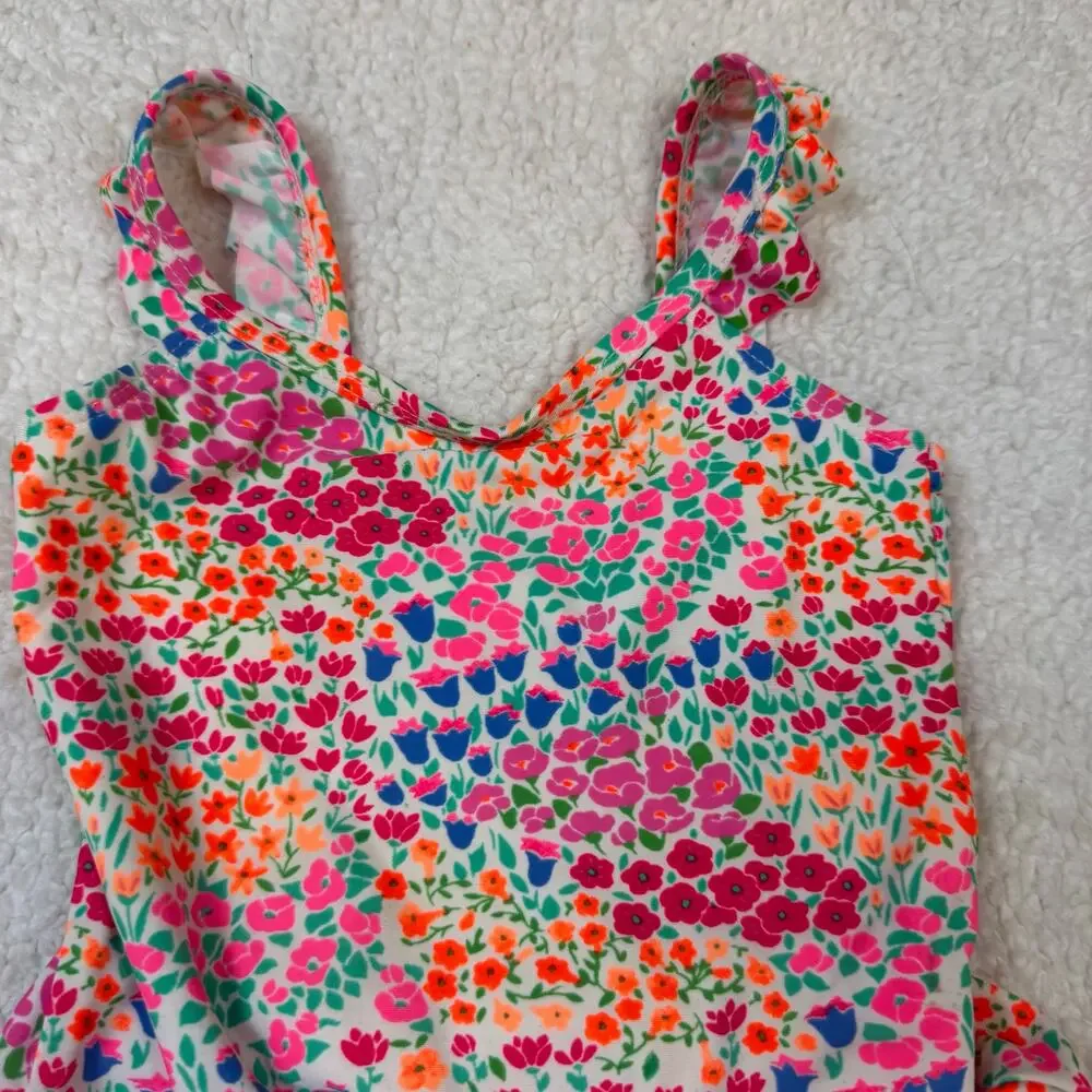 OshKosh Floral Neon Swimsuit Peplum Ruffle Baby Girl 9-12 Months One Piece